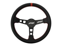 PRP - PRP G132 13"x3" Matte Black Deep Dish Steering Wheel Leather Grip Red - Image 1