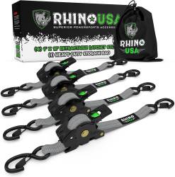 Rhino USA - Rhino USA TD-RSRE1X10-GRY Retractable Ratchet Straps 4pk 1"x10' Gray - Image 1