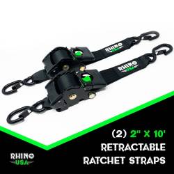 Rhino USA - Rhino USA TD-RSRE2X10-BLU Retractable Ratchet Straps 2pk 2"x10' Blue - Image 2