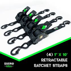 Rhino USA - Rhino USA TD-RSRE1X10-BLU Retractable Ratchet Straps 4pc 1"x10' Blue - Image 2