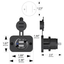 Bulldog Winch - Bulldog Winch 20287 USB Power Socket Dual 5V 1A/2.1A w/Cover/3 Mounting Brackets - Image 4