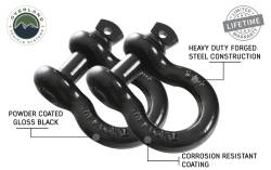 Overland Vehicle Systems - Overland Vehicle Systems 19010201 Recovery Shackle 3/4 4.75 Ton Black Pair - Image 1