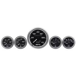 Equus - Equus E7500 Gauge Set 3-3/8" Mech Speedo 2" OilP/WTemp/Fuel/Volt Black Chrome - Image 1