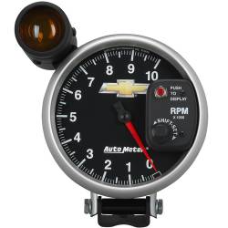 AutoMeter - AutoMeter 880445 5" Pedestal Tacho 10000RPM w/Ext.Shift-Lite Chevy Gold Bowtie - Image 1