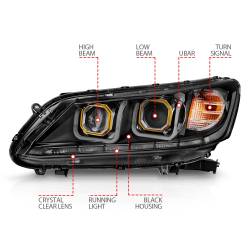 Anzo USA - Anzo USA 121492 Black Projector Headlight w/U-Bar Halo for 13-15 Honda Accord - Image 4