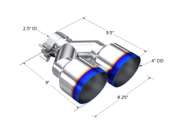 MBRP Exhaust - MBRP Exhaust T5178BE T304 SS 2.5" In Burnt Single Wall Angle Cut Dual 4" Out Tip - Image 2